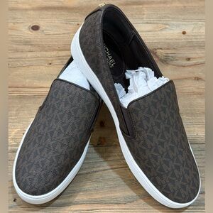 Michael Kors Logo SlipOn Sneakers, Brown, Size 8 1/2, New In Box